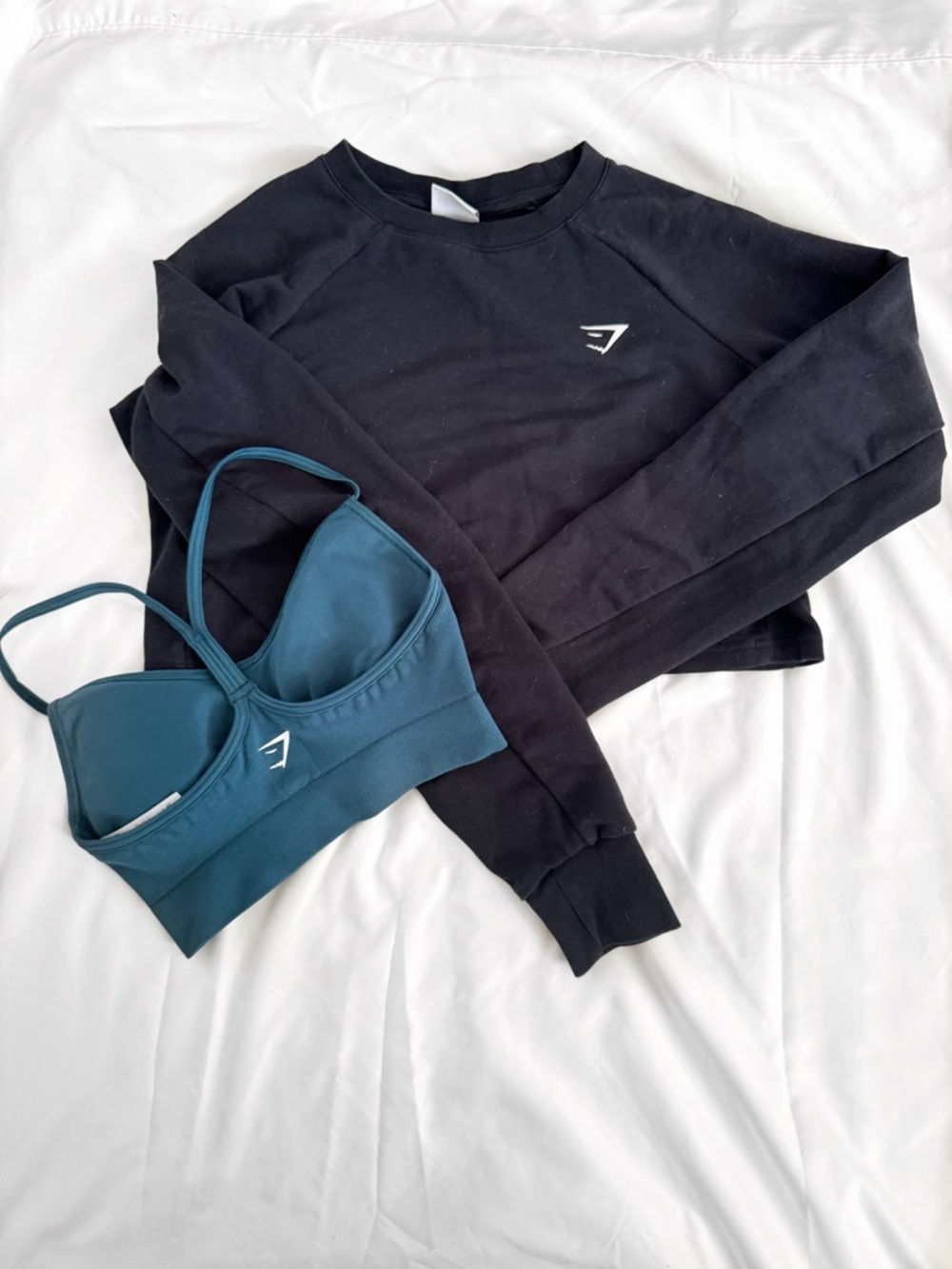 Gymshark Crop Top crewneck long sleeve and Bra Set Athletic Workout Seamless